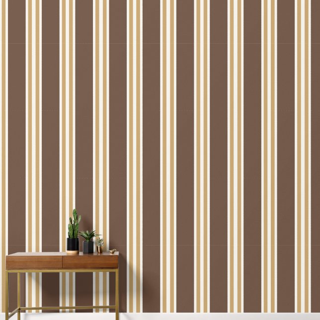 Chocolade & Khaki Dubbele Rugby Streep Behang (Hal)