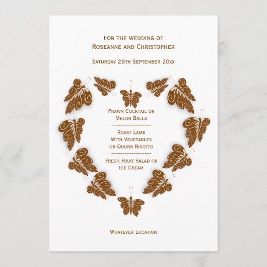 Chocolade Kleur Vlinders Ontwerp Trouwen Menu (Achterkant)