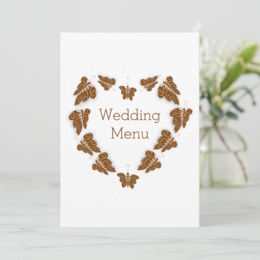 Chocolade Kleur Vlinders Ontwerp Trouwen Menu (Staand voorkant)
