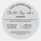Chocolade koekjes ingrediënten lijst bedrijf ronde sticker (Voorkant)