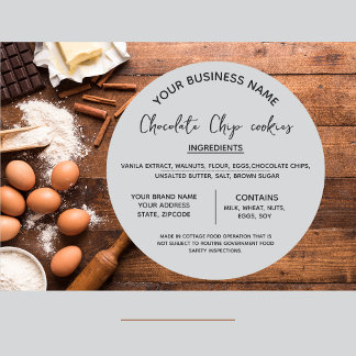 Chocolade koekjes ingrediënten lijst bedrijf ronde sticker