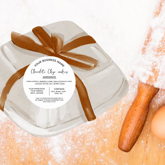 Chocolade koekjes ingrediënten lijst bedrijf ronde sticker