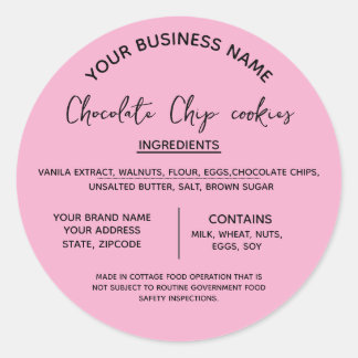 Chocolade koekjes ingrediënten lijst bedrijf ronde sticker