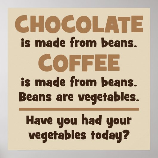 Chocolade, Koffie, Bonen, Groenten - Nieuwigheid Poster (Voorkant)