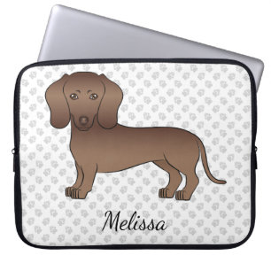 Chocolade Kortharige Dachshond Cartoon Hond & Naam Laptop Sleeve