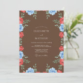Chocolade Krimson Bloemblad Bruiloft Kaart (Staand voorkant)