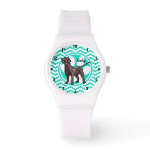 Chocolade Lab; Aqua Green Chevron Horloge