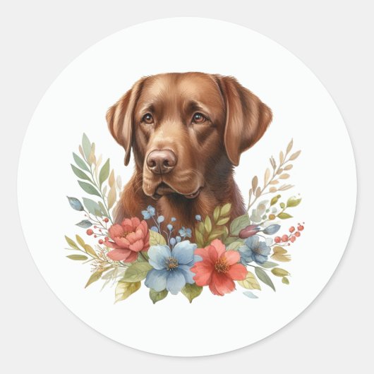 Chocolade Lab Bloemen Ronde Sticker (Voorkant)