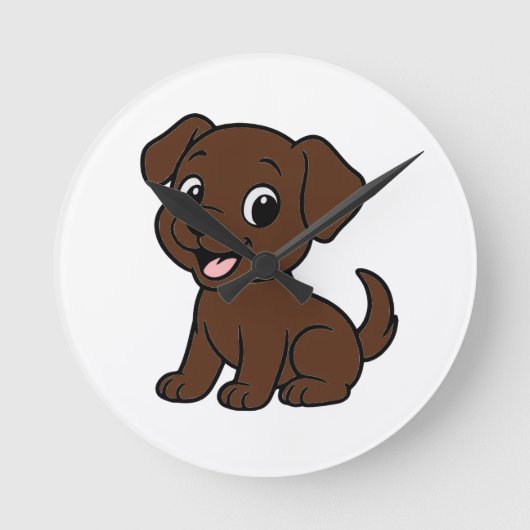 Chocolade Lab Cartoon Ronde Klok (Voorkant)