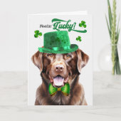 Chocolade Lab Dog Feelin' Lucky St Patrick's Day Feestdagen Kaart (Voorkant)