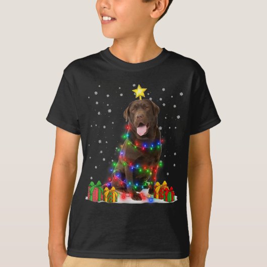 Chocolade Lab Dog kerstboomverlichting Pajamas Xm T-shirt (Voorkant)