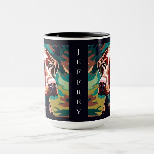Chocolade Lab Dog op Camo Monogram Mok (Midden)