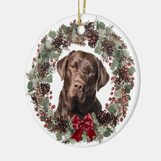 Chocolade Lab Dog Pinecone Wreatalized Keramisch Ornament (Links)