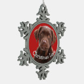 Chocolade Lab Dog Puppy Pet Canine Kerstliefde Tin Sneeuwvlok Ornament (Links)