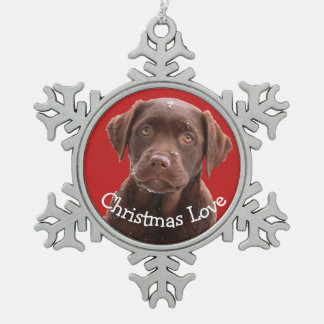 Chocolade Lab Dog Puppy Pet Canine Kerstliefde Tin Sneeuwvlok Ornament