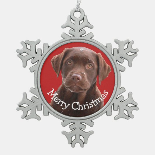 Chocolade Lab Dog Puppy Pet Canine Merry kerst Tin Sneeuwvlok Ornament (Voorkant)