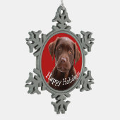 Chocolade Lab Dog Puppy Pet Prettige feestdagen Tin Sneeuwvlok Ornament (Links)