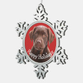 Chocolade Lab Dog Puppy Pet Prettige feestdagen Tin Sneeuwvlok Ornament (Rechts)