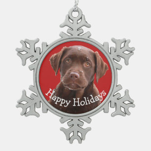 Chocolade Lab Dog Puppy Pet Prettige feestdagen Tin Sneeuwvlok Ornament