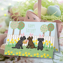 Chocolade Lab en Black Labs Easter Bunnies Garden