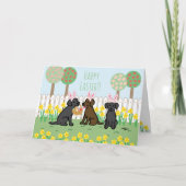 Chocolade Lab en Black Labs Easter Bunnies Garden Feestdagen Kaart (Voorkant)
