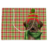 Chocolade Lab en rood met groene geruite kerst Groot Cadeauzakje (Voorkant)