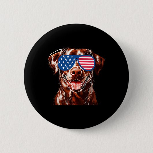 Chocolade Lab Hond Amerikaanse Vlag Patriottische Ronde Button 5,7 Cm (Voorkant)