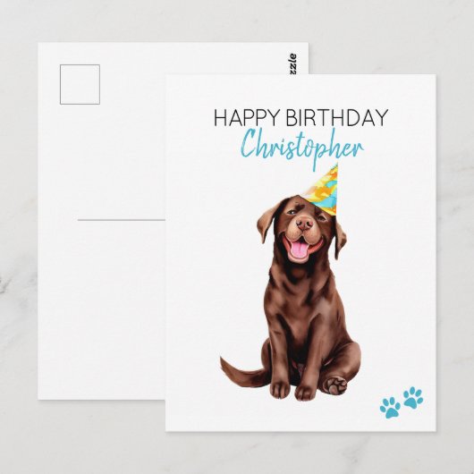 Chocolade Lab Hond Gepersonaliseerd Gelukkige Verj Briefkaart (Voorkant / Achterkant)
