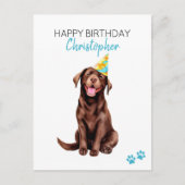 Chocolade Lab Hond Gepersonaliseerd Gelukkige Verj Briefkaart (Voorkant)