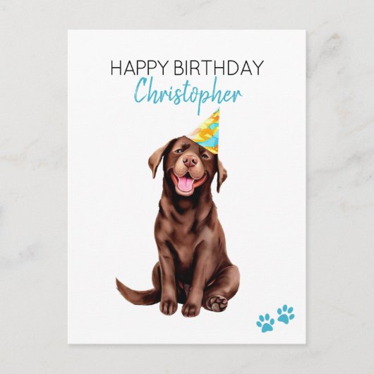 Chocolade Lab Hond Gepersonaliseerd Gelukkige Verj Briefkaart (Voorkant)