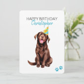 Chocolade Lab Hond Gepersonaliseerd Gelukkige Verj Kaart (Staand voorkant)
