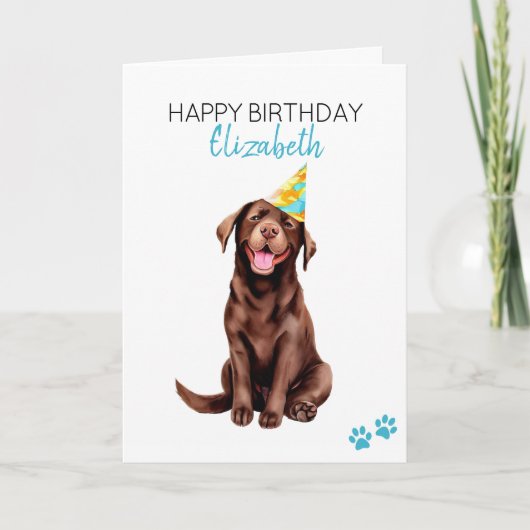 Chocolade Lab Hond Gepersonaliseerd Gelukkige Verj Kaart (Voorkant)