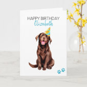 Chocolade Lab Hond Gepersonaliseerd Gelukkige Verj Kaart (Gele Bloem)