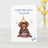 Chocolade Lab Hond Gepersonaliseerd Gelukkige Verj Kaart (Gele Bloem)
