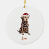 Chocolade Lab Hond Gepersonaliseerde Kerst Keramisch Ornament (Voorkant)