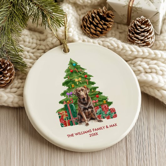 Chocolade Lab Hond Gepersonaliseerde Kerst Keramisch Ornament