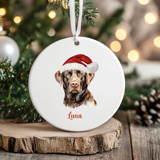 Chocolade Lab Hond Gepersonaliseerde Kerst Keramisch Ornament