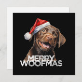 Chocolade lab hond kerstmuts MERRY WOOFMAS grappig Feestdagenkaart (Voorkant / Achterkant)