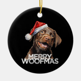 Chocolade lab hond kerstmuts MERRY WOOFMAS grappig Keramisch Ornament