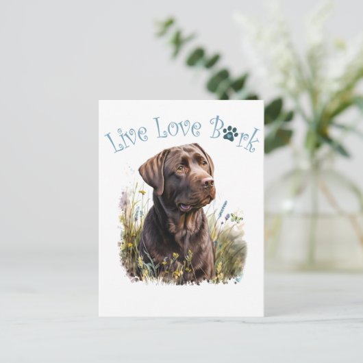 Chocolade Lab Hond Mam Bloemen Briefkaart (Staand voorkant)