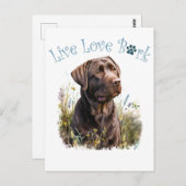 Chocolade Lab Hond Mam Bloemen Briefkaart (Voorkant / Achterkant)