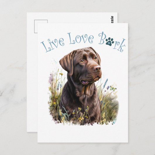 Chocolade Lab Hond Mam Bloemen Briefkaart (Voorkant / Achterkant)