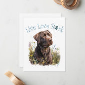 Chocolade Lab Hond Mam Bloemen Notitiekaartje (Voorkant / Achterkant in situ)