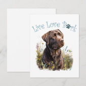 Chocolade Lab Hond Mam Bloemen Notitiekaartje (Voorkant / Achterkant)