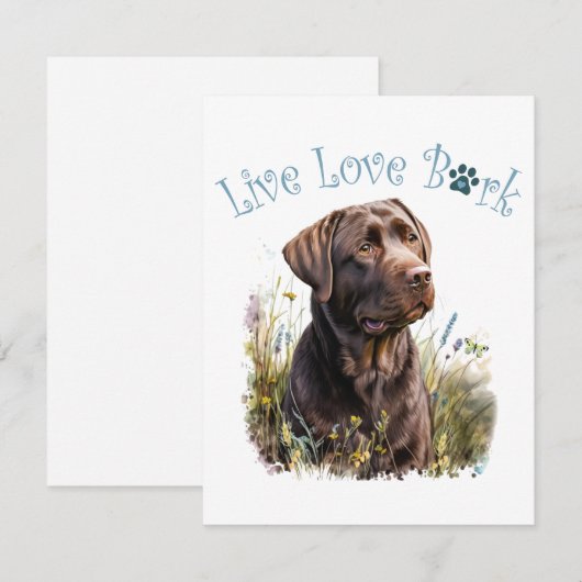 Chocolade Lab Hond Mam Bloemen Notitiekaartje (Voorkant / Achterkant)