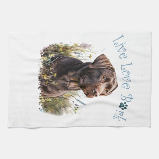 Chocolade Lab Hond Mam Bloemen Theedoek (Horizontaal)