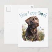 Chocolade Lab Hond Moeder Bloemmotief Briefkaart (Voorkant / Achterkant)