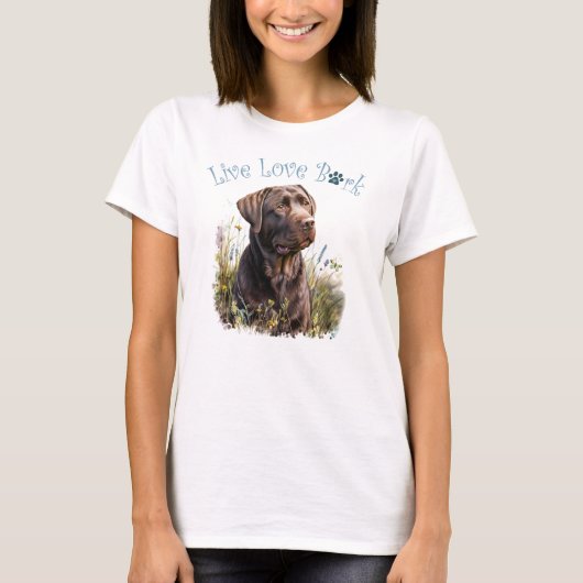 Chocolade Lab Hond Moeder Bloemmotief T-shirt (Voorkant)