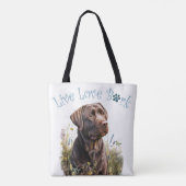 Chocolade Lab Hond Moeder Bloemmotief Tote Bag (Achterkant)