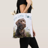 Chocolade Lab Hond Moeder Bloemmotief Tote Bag (Dichtbij)